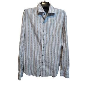 Robert Graham Mens XL Multicolor Striped Shirt Flip Cuff Contrast Collar